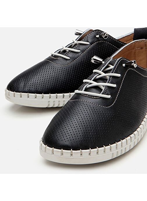 Kadın Deri Siyah Düz Ayakkabı - Görsel 5