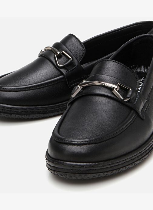Kadın Deri Siyah Tokalı Günlük Loafer - Görsel 4