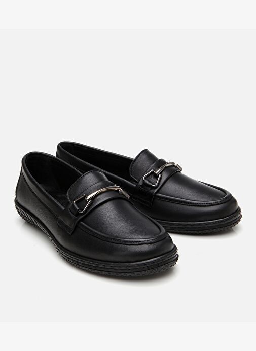 Kadın Deri Siyah Tokalı Günlük Loafer - Görsel 3