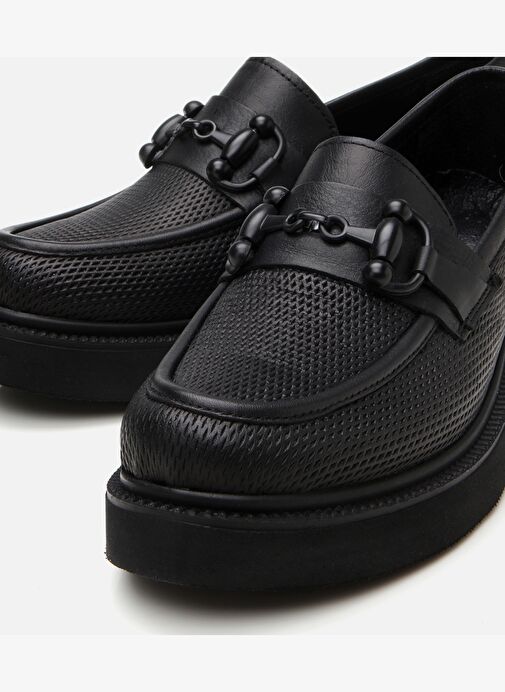 Kadın Deri Siyah Tokalı Klasik Loafer - Görsel 4