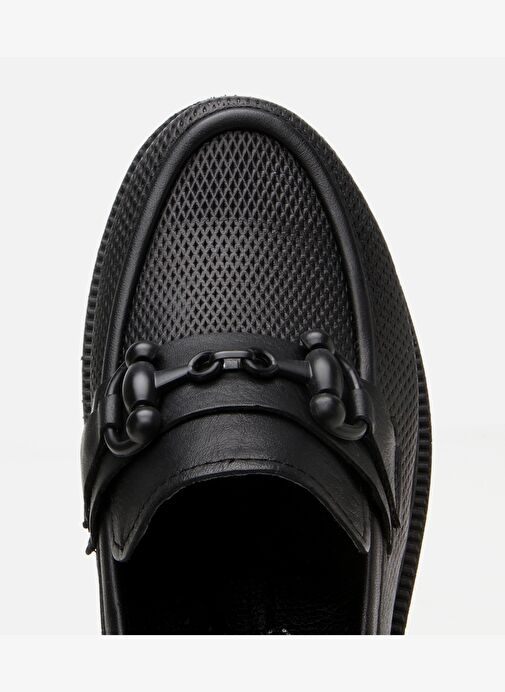 Kadın Deri Siyah Tokalı Klasik Loafer - Görsel 5
