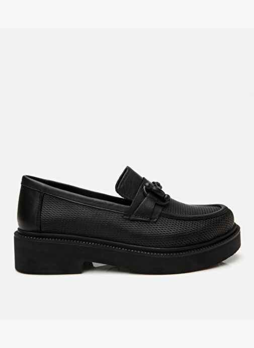 Kadın Deri Siyah Tokalı Klasik Loafer - Görsel 2