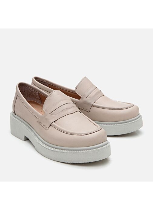 Kadın Deri Pudra Kalın Tabanlı Loafer - Görsel 3