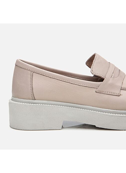 Kadın Deri Pudra Kalın Tabanlı Loafer - Görsel 4