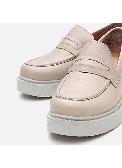 Kadın Deri Pudra Kalın Tabanlı Loafer - Görsel 5