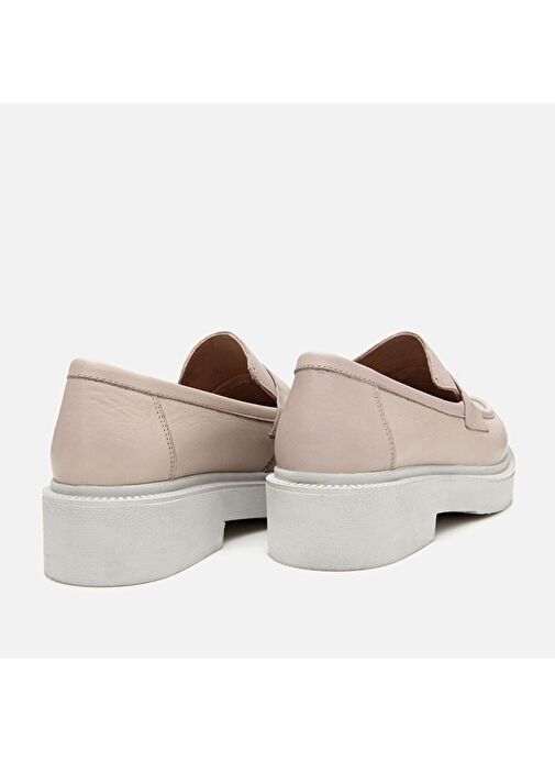 Kadın Deri Pudra Kalın Tabanlı Loafer - Görsel 7