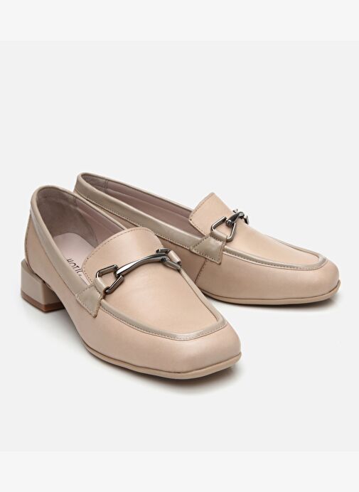 Kadın Deri Bej Tokalı Loafer - Görsel 3