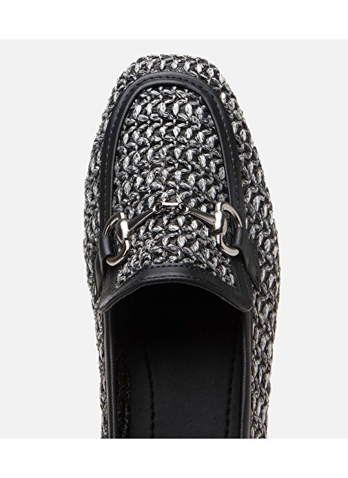 Kadın Siyah Tokalı Hasır Detaylı Babet - Görsel 5