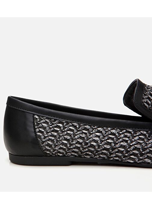 Kadın Siyah Tokalı Hasır Detaylı Babet - Görsel 7