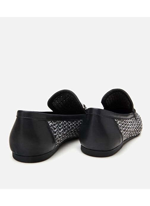 Kadın Siyah Tokalı Hasır Detaylı Babet - Görsel 8