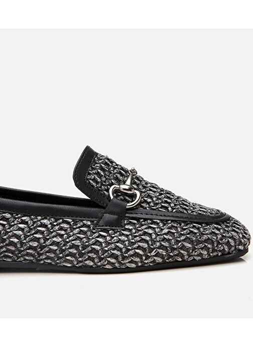 Kadın Siyah Tokalı Hasır Detaylı Babet - Görsel 9