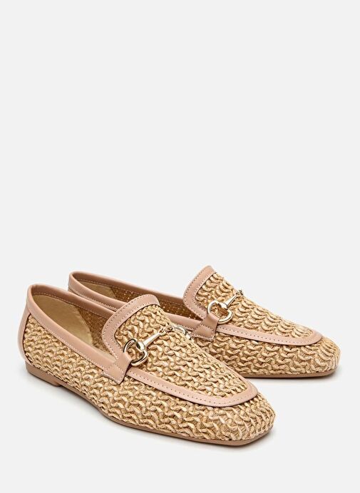 Kadın Bej Hasır Detaylı Tokalı Loafer - Görsel 3