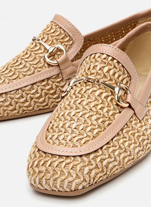 Kadın Bej Hasır Detaylı Tokalı Loafer - Görsel 4