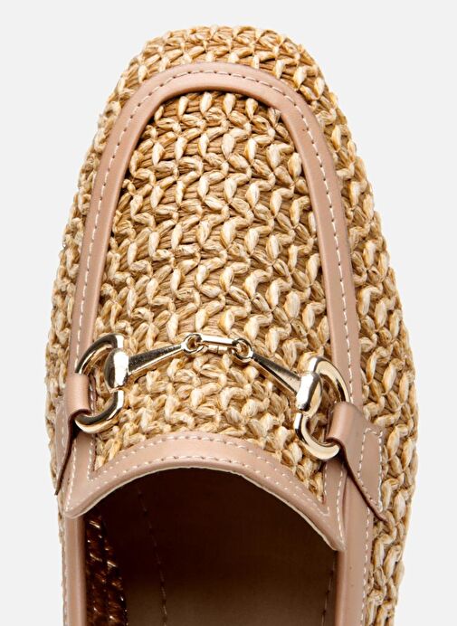 Kadın Bej Hasır Detaylı Tokalı Loafer - Görsel 5