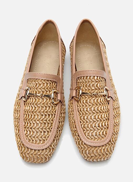 Kadın Bej Hasır Detaylı Tokalı Loafer - Görsel 6