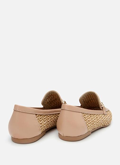 Kadın Bej Hasır Detaylı Tokalı Loafer - Görsel 7
