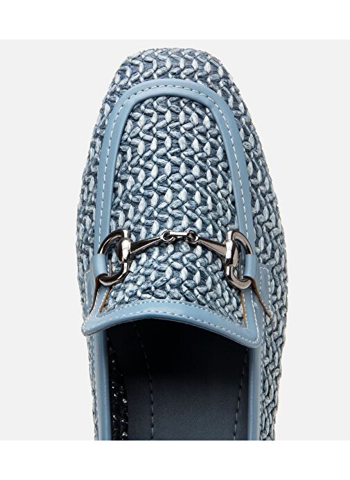 Kadın Mavi Tokalı Hasır Detaylı Babet - Görsel 5