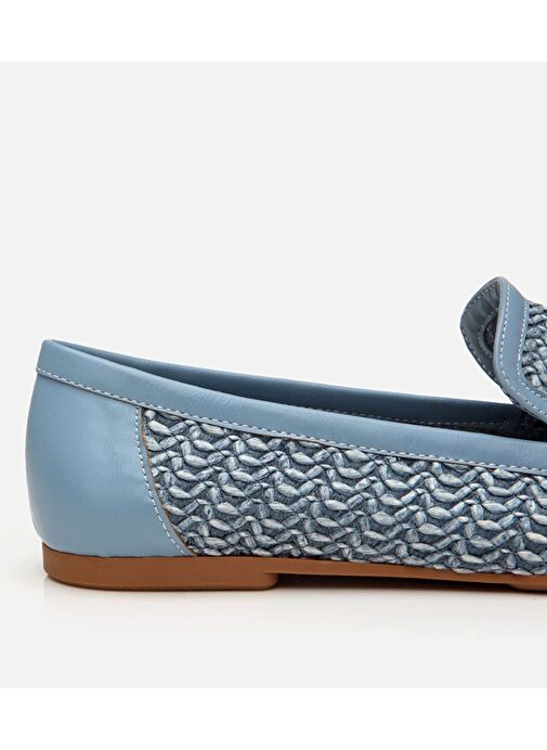 Kadın Mavi Tokalı Hasır Detaylı Babet - Görsel 7