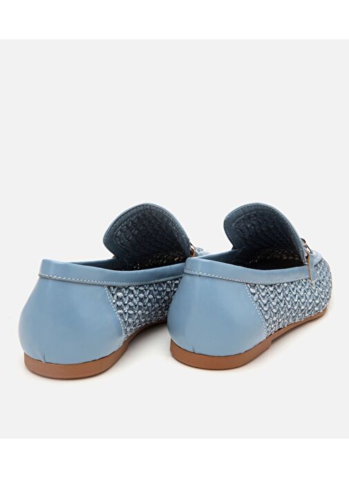 Kadın Mavi Tokalı Hasır Detaylı Babet - Görsel 8