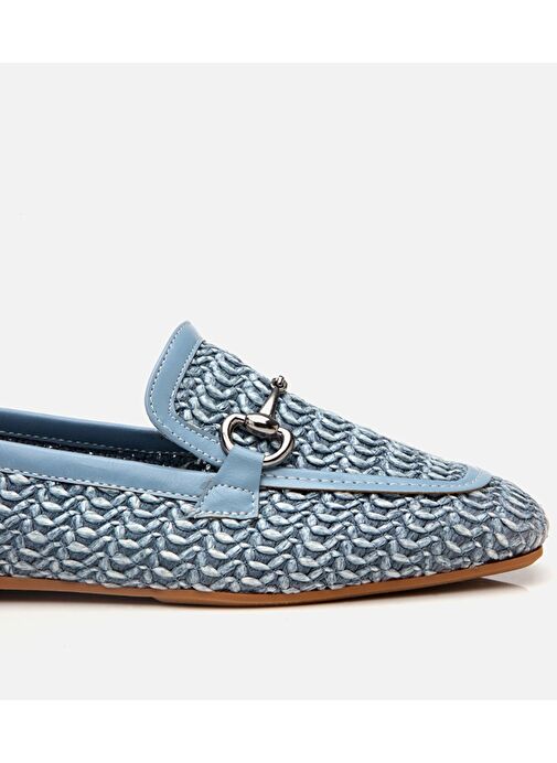 Kadın Mavi Tokalı Hasır Detaylı Babet - Görsel 9