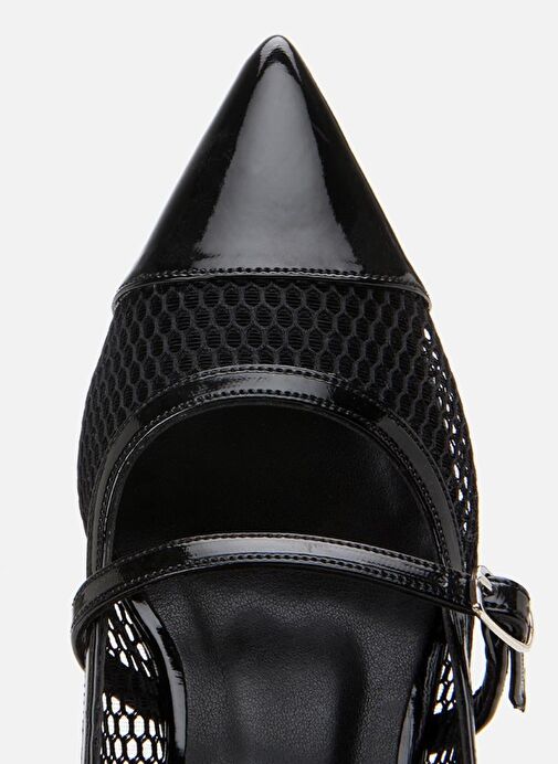 Kadın Rugan Siyah Fileli Stiletto - Görsel 5