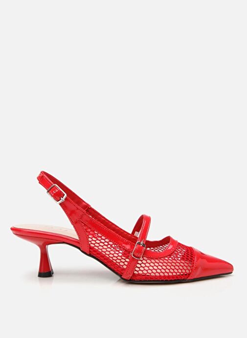 Kadın Rugan Kırmızı Fileli Stiletto - Görsel 2