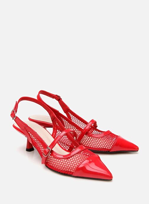 Kadın Rugan Kırmızı Fileli Stiletto - Görsel 3