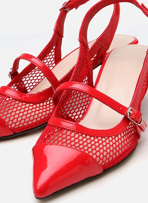 Kadın Rugan Kırmızı Fileli Stiletto - Görsel 4