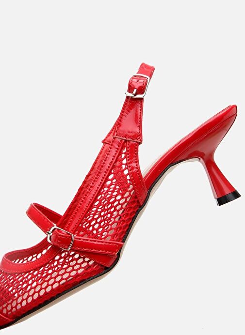 Kadın Rugan Kırmızı Fileli Stiletto - Görsel 5