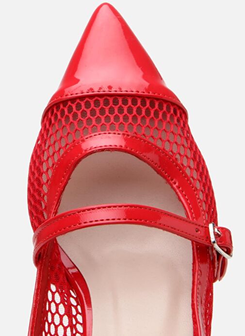 Kadın Rugan Kırmızı Fileli Stiletto - Görsel 6