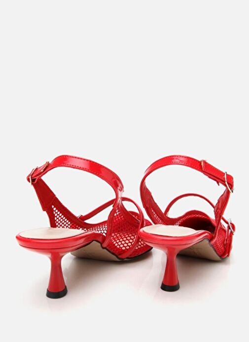 Kadın Rugan Kırmızı Fileli Stiletto - Görsel 7