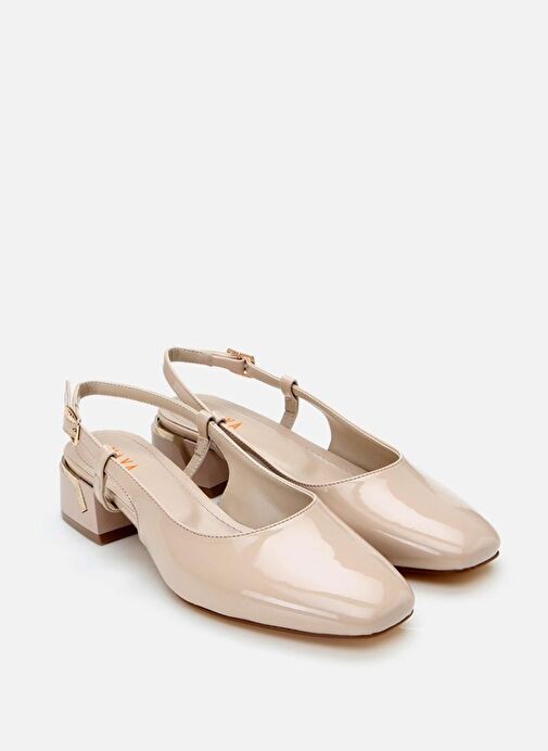 Kadın Bej Kalın Topuklu Ayakkabı - Görsel 5