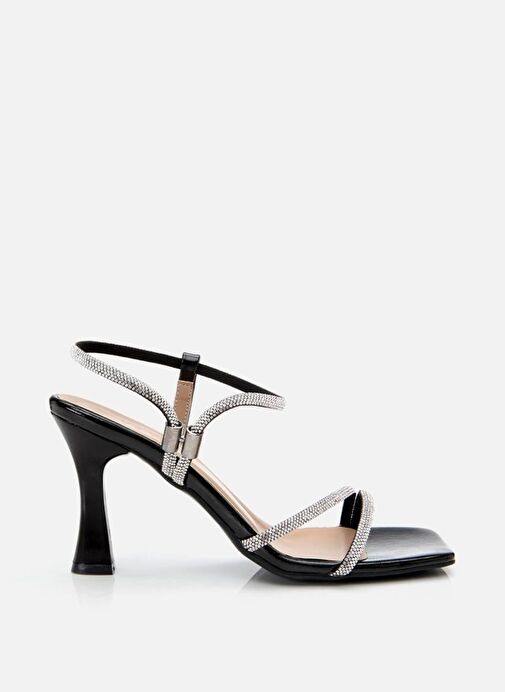 Kadın Siyah Taşlı Şık Topuklu Sandalet - Görsel 2