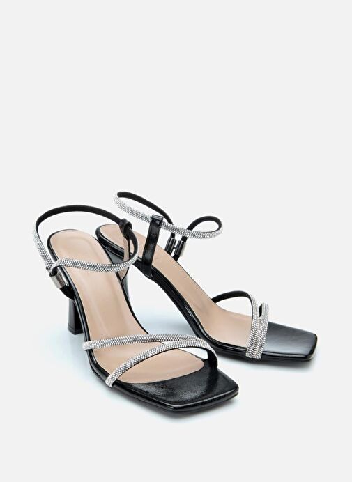 Kadın Siyah Taşlı Şık Topuklu Sandalet - Görsel 3