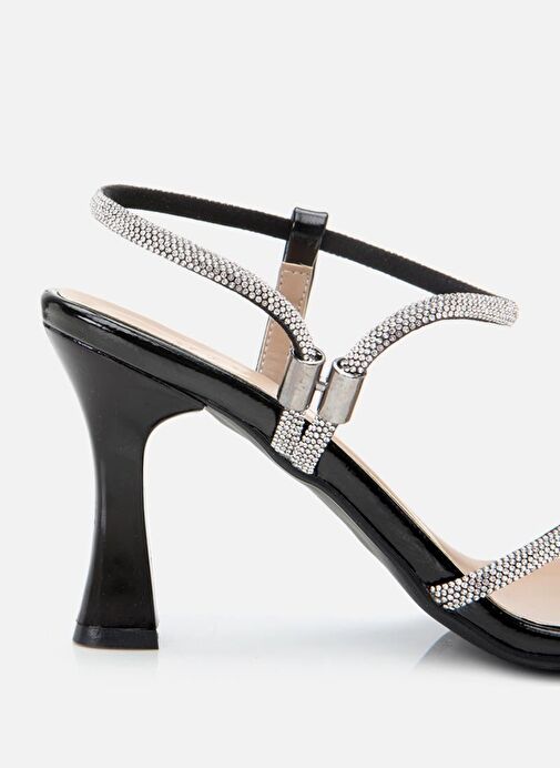 Kadın Siyah Taşlı Şık Topuklu Sandalet - Görsel 4