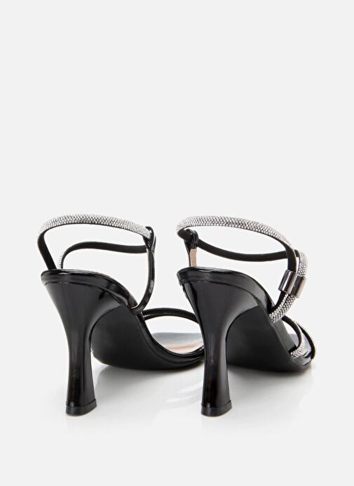 Kadın Siyah Taşlı Şık Topuklu Sandalet - Görsel 9