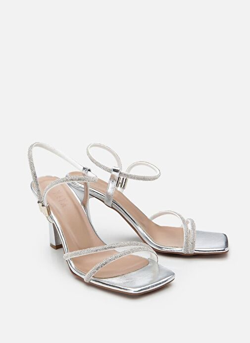Kadın Lame Taşlı Şık Topuklu Sandalet - Görsel 5