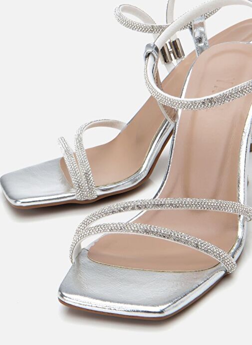 Kadın Lame Taşlı Şık Topuklu Sandalet - Görsel 6