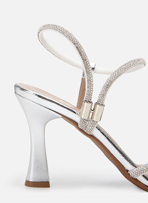 Kadın Lame Taşlı Şık Topuklu Sandalet - Görsel 7