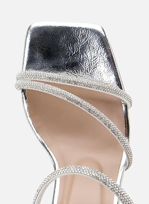 Kadın Lame Taşlı Şık Topuklu Sandalet - Görsel 8