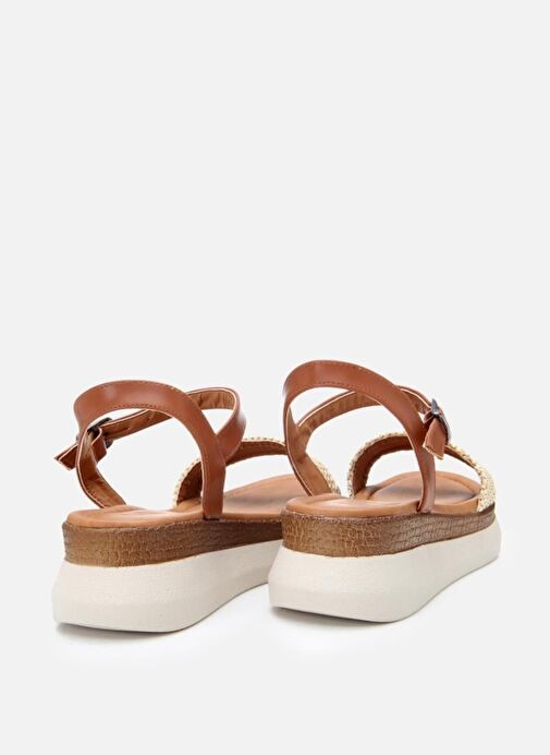 Kadın Bej Hasır Detaylı Comfort Düz Sandalet - Görsel 6