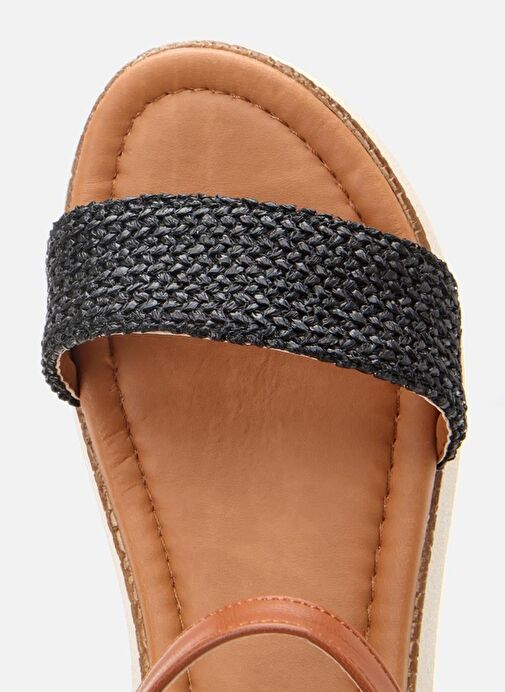 Kadın Siyah Hasır Detaylı Comfort Düz Sandalet - Görsel 5