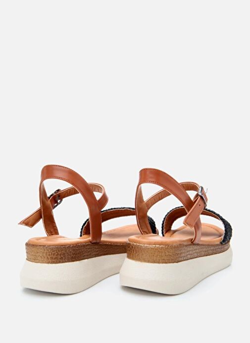 Kadın Siyah Hasır Detaylı Comfort Düz Sandalet - Görsel 7