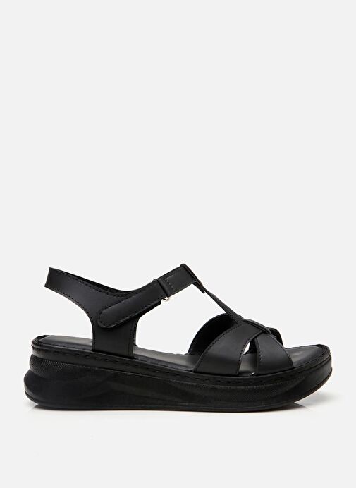 Kadın Siyah Comfort Düz Sandalet - Görsel 4