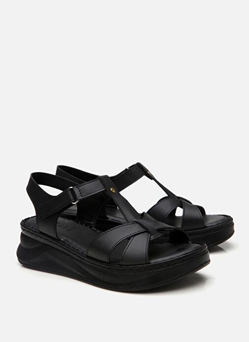 Kadın Siyah Comfort Düz Sandalet - Görsel 5