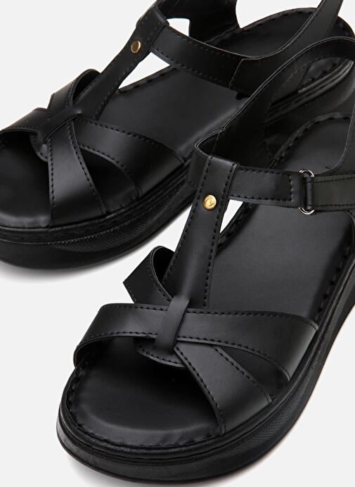 Kadın Siyah Comfort Düz Sandalet - Görsel 6