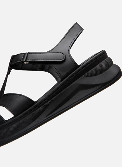Kadın Siyah Comfort Düz Sandalet - Görsel 8
