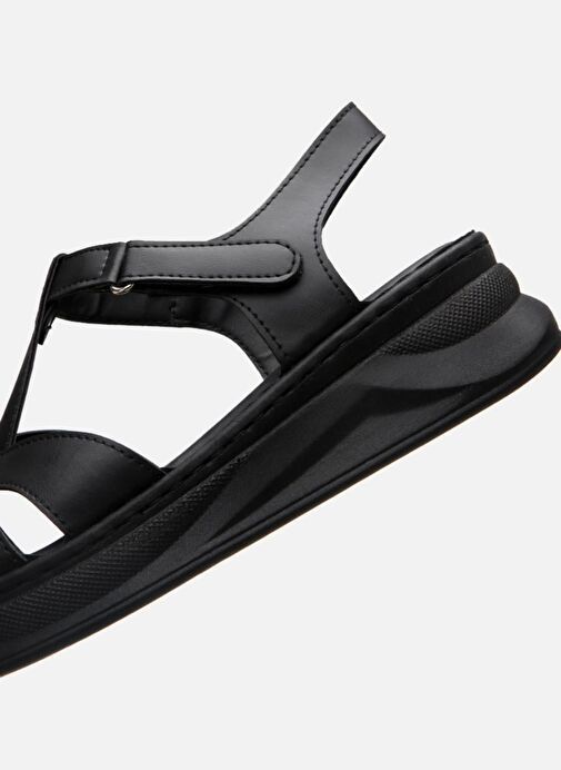 Kadın Siyah Comfort Düz Sandalet - Görsel 8