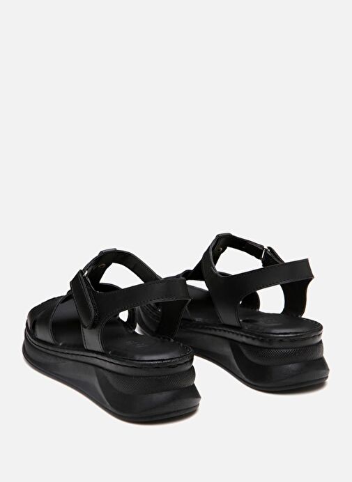 Kadın Siyah Comfort Düz Sandalet - Görsel 9