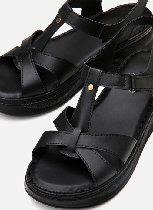Kadın Siyah Comfort Düz Sandalet - Görsel 6